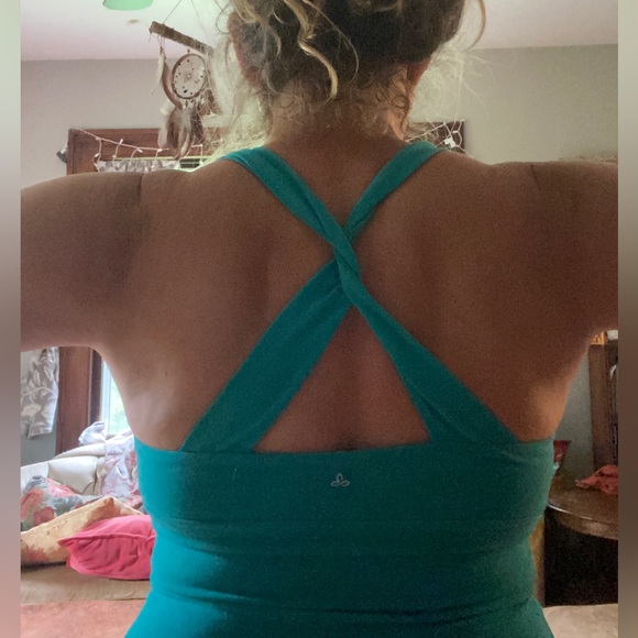 Prana dress turquoise teal strappy stretchy cotton yoga shelf bra womens M 6 8 - Picture 2 of 11